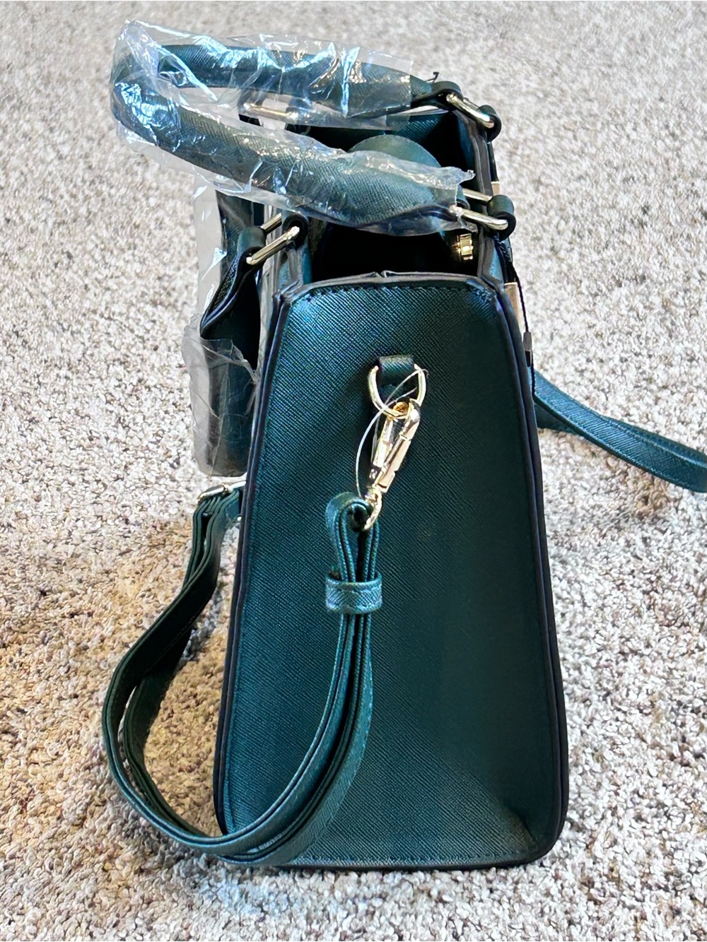 Badgley Mischka Vegan Saffiano Leather Emerald Green Crossbody Handbag 9x8 NEW - Picture 7 of 15